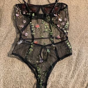 Black Mesh Floral Teddy Bodysuit